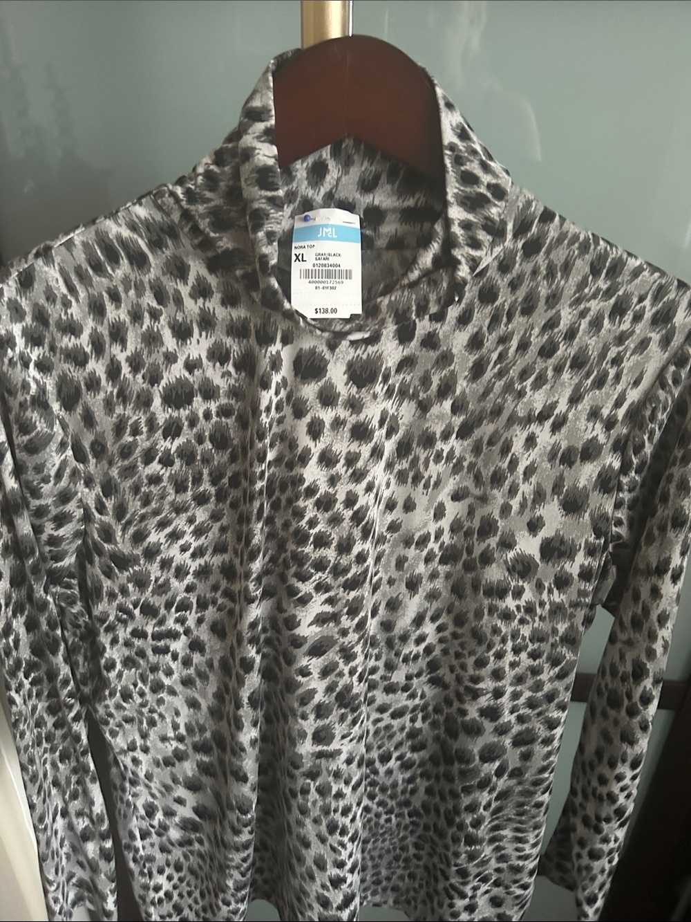 J.McLaughlin Mock Neck Leopard Print Long-Sleeve Top.